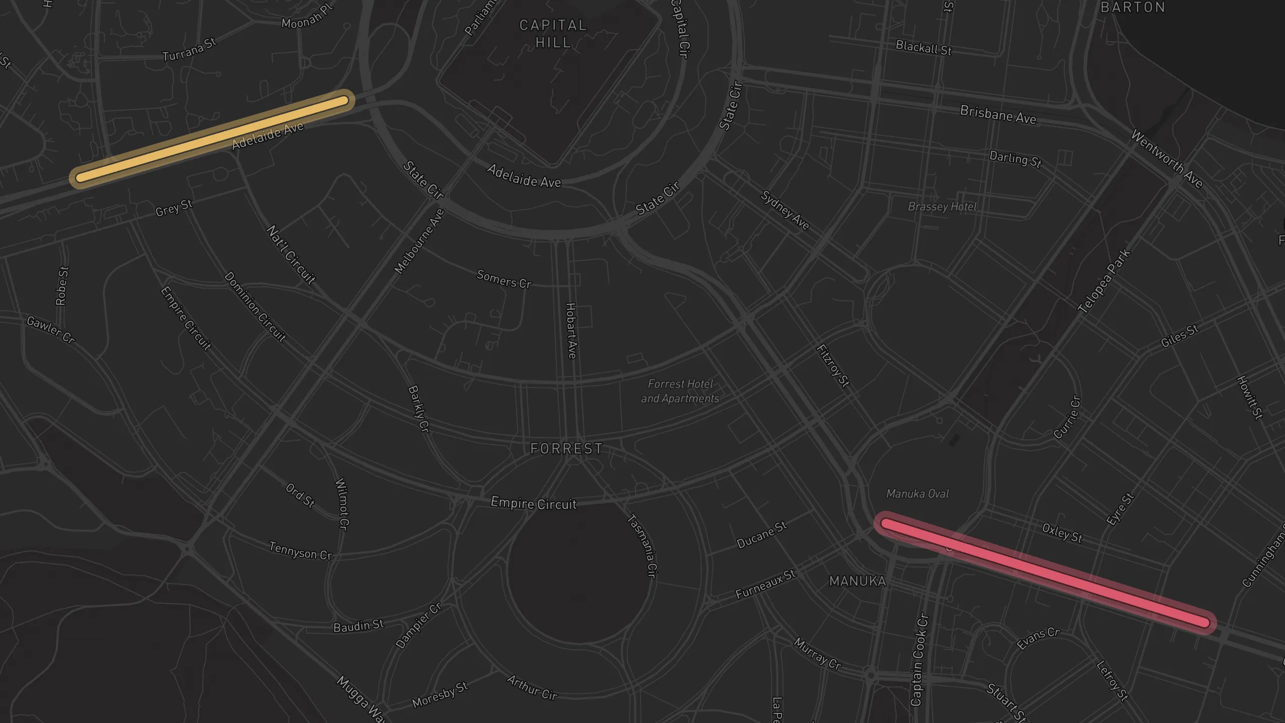 Map of street alignments in Canberra