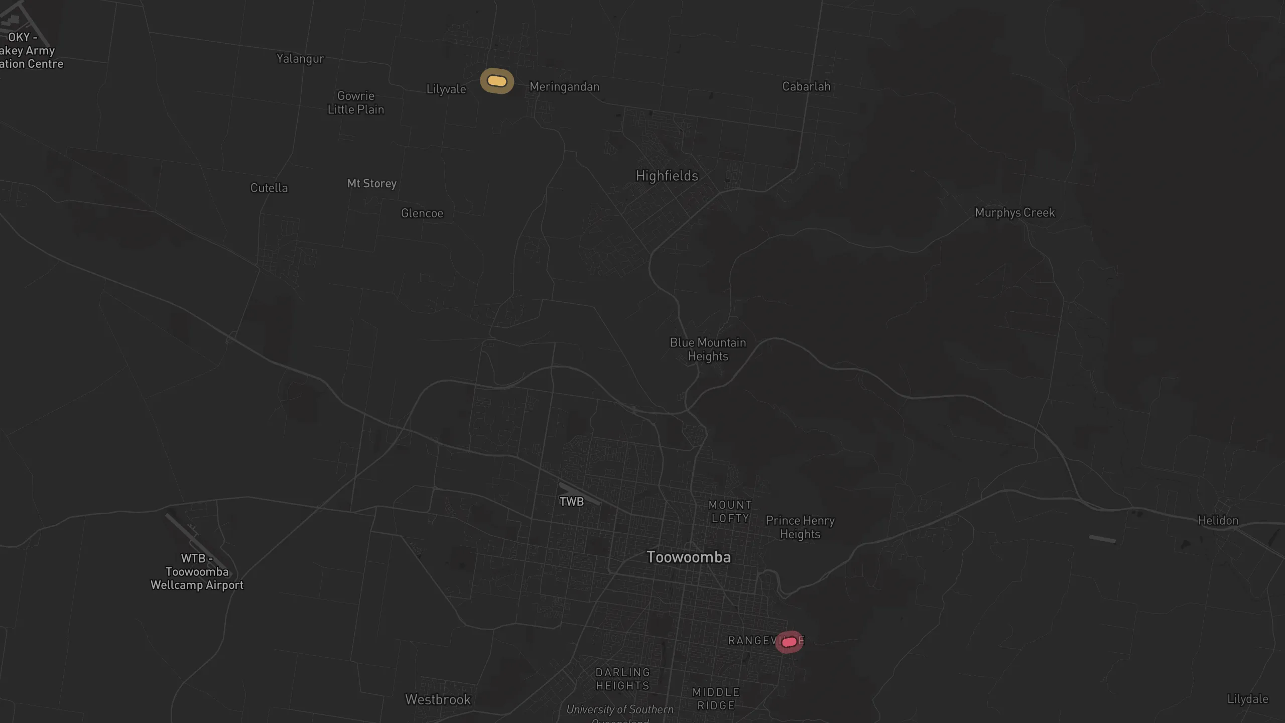 Map of street alignments in Toowoomba